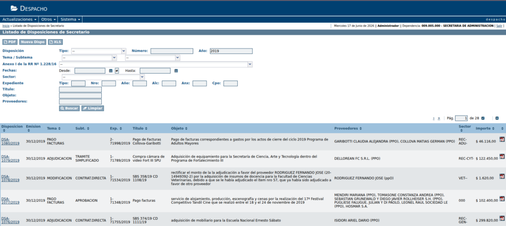 Listado de Disposiciones de Secretaria de Administración